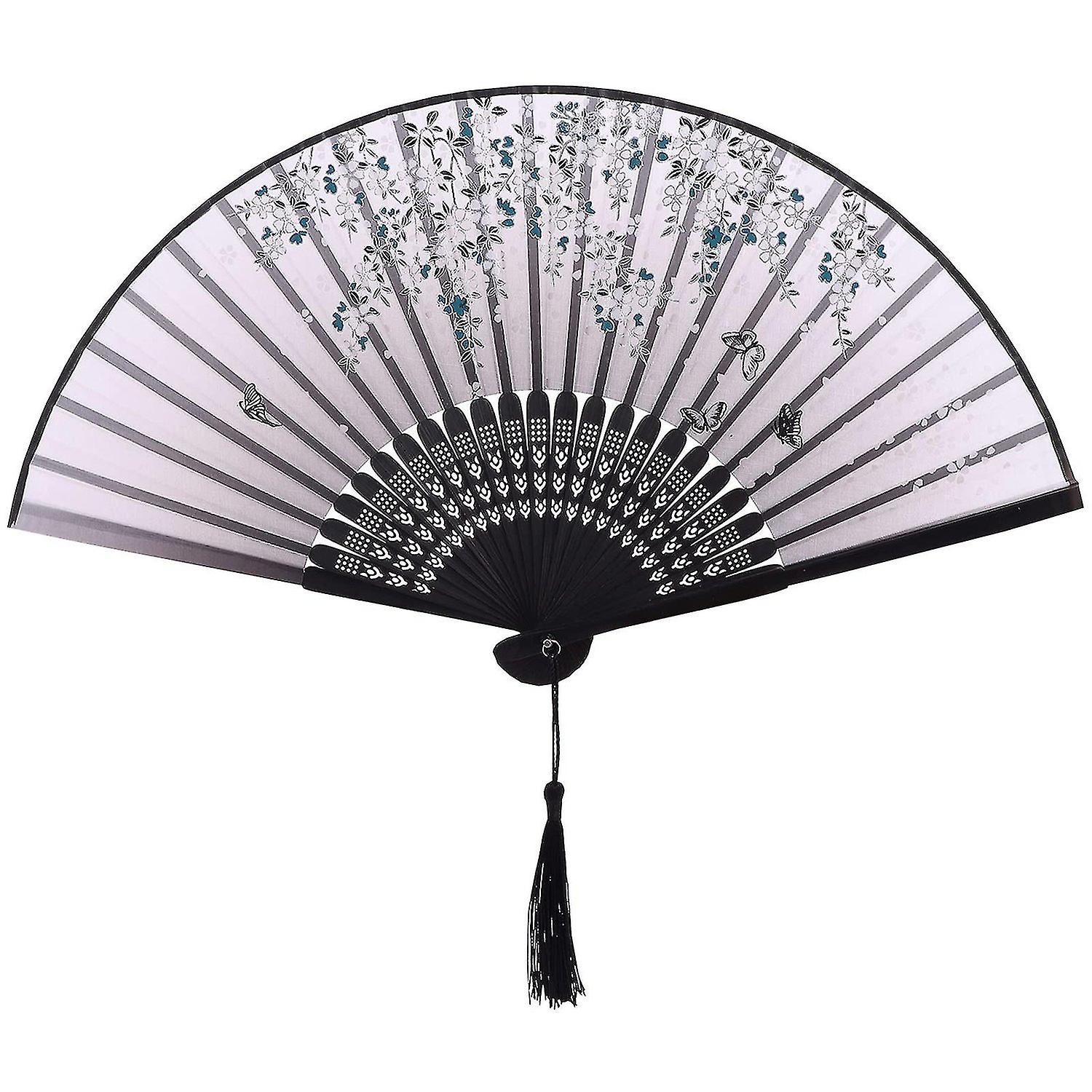 Folding Fan Handheld Folding Fan Black Hand Fans With Tassel