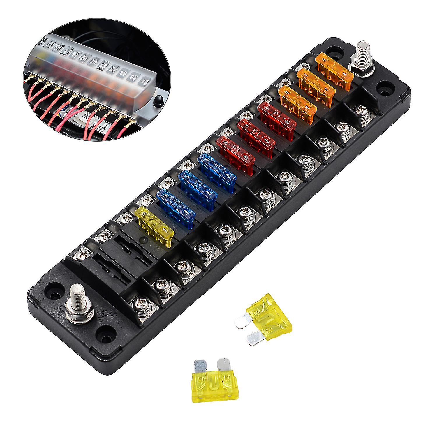 12-way Non-reverse Fuse Box With 24 Fuses 1 In And 1 Out