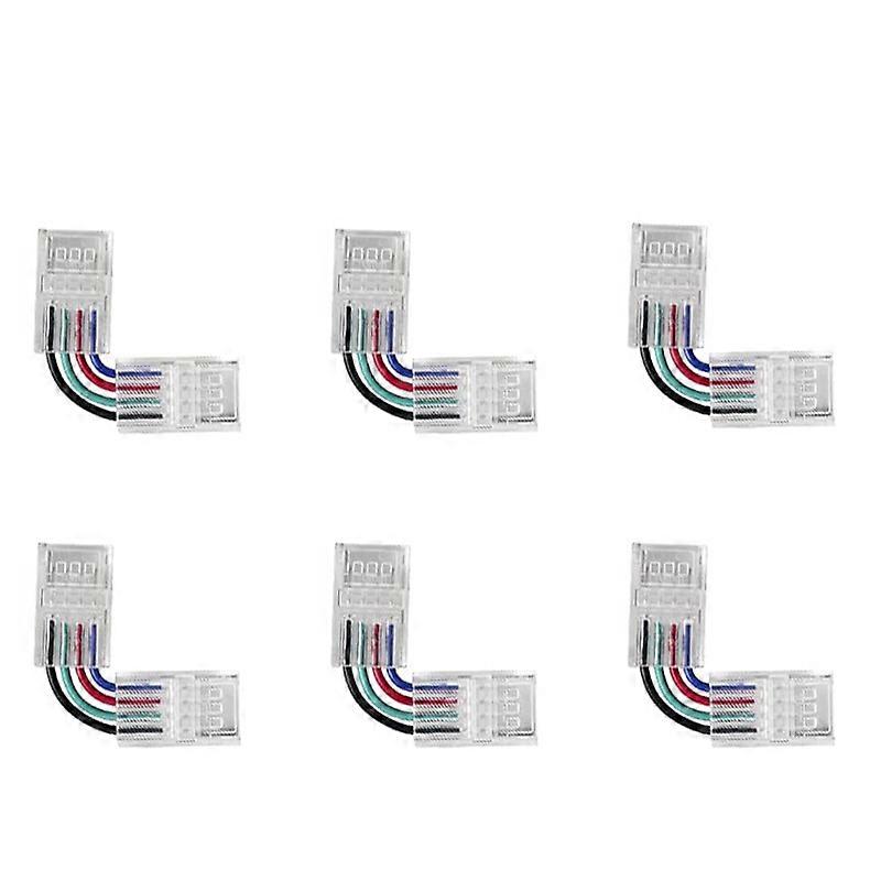 L Shape 4-Pin RGB LED Connectors 6 Packs 10mm Wide Right Angle Corner Solderless Adapter Terminal E