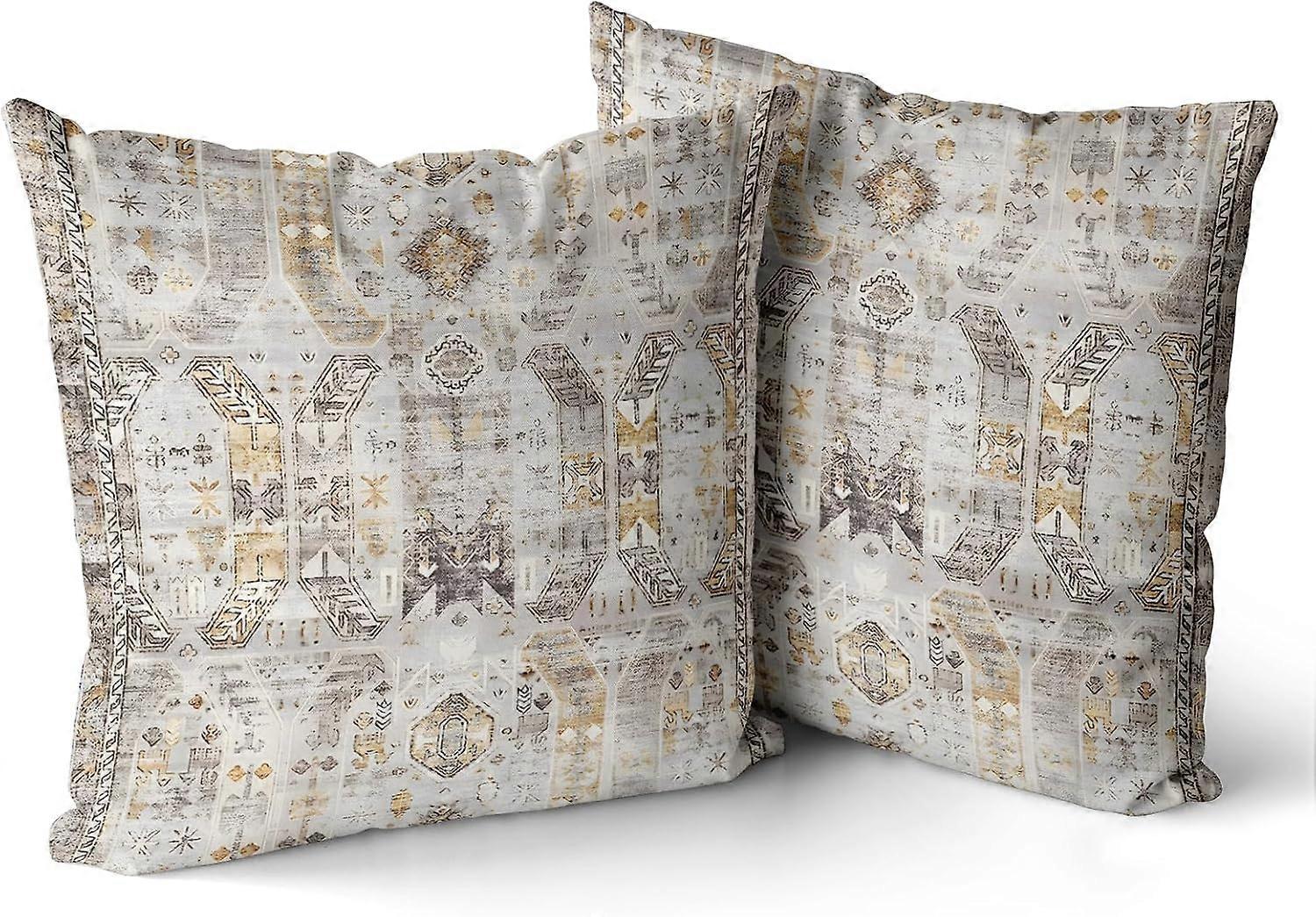 Set of 2 Carpet Pattern Boho Style Ethnic Design Decorative Polyester Throw Waist Pillow Case Cushion Cover Pillowcase 18x18 Inches Boho 4