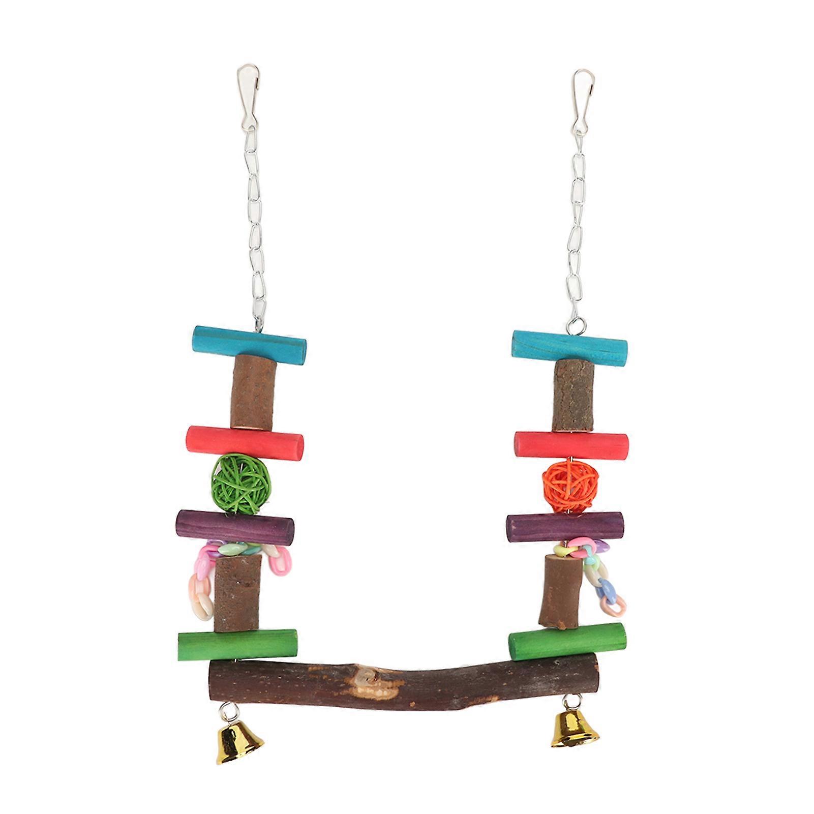 Parrot Swing Stand Pure Natural Logs Parrot Standing Swing with Colorful Rattan Ball for Bird Swing Toys
