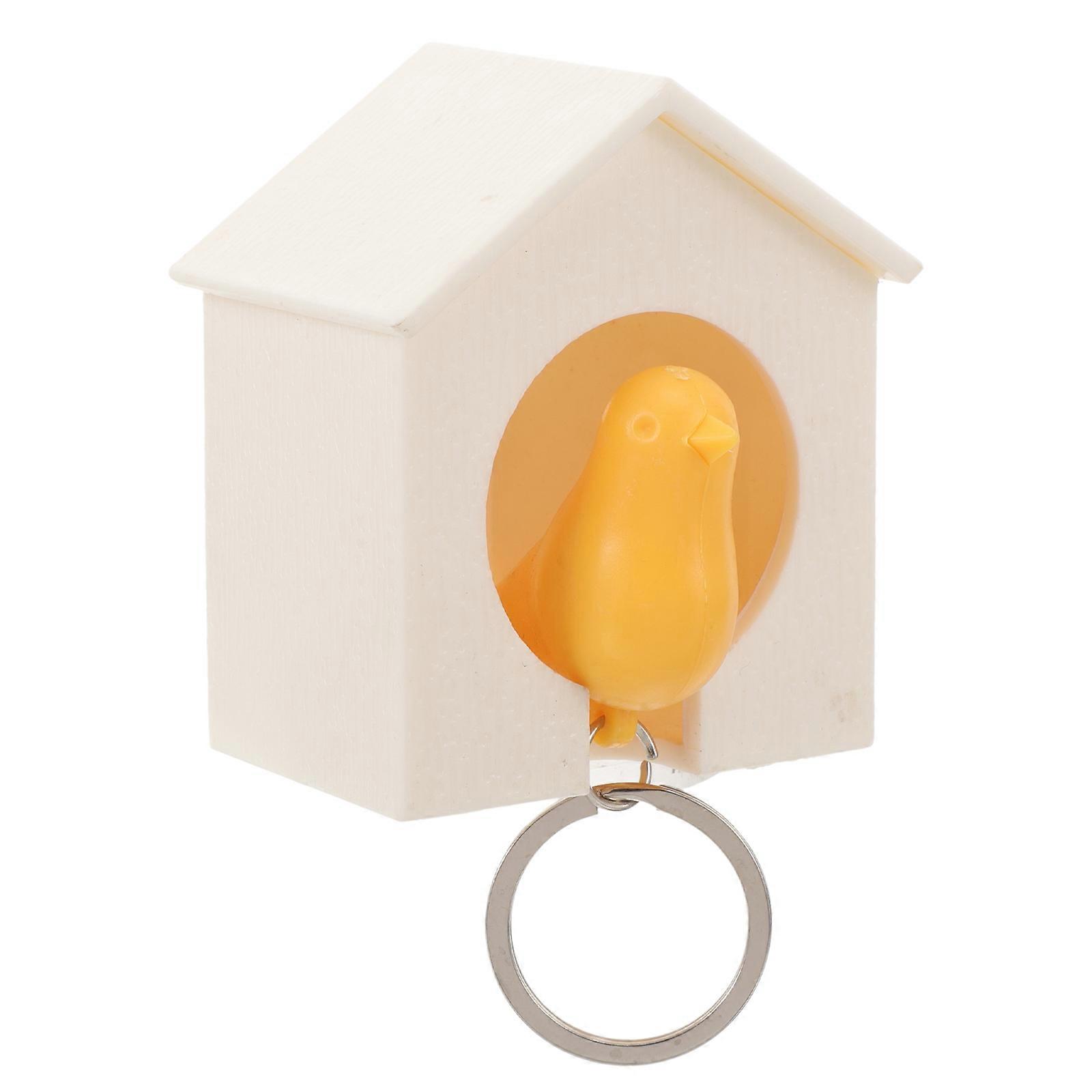 Birdhouse Key Ring - White House with Yellow Bird