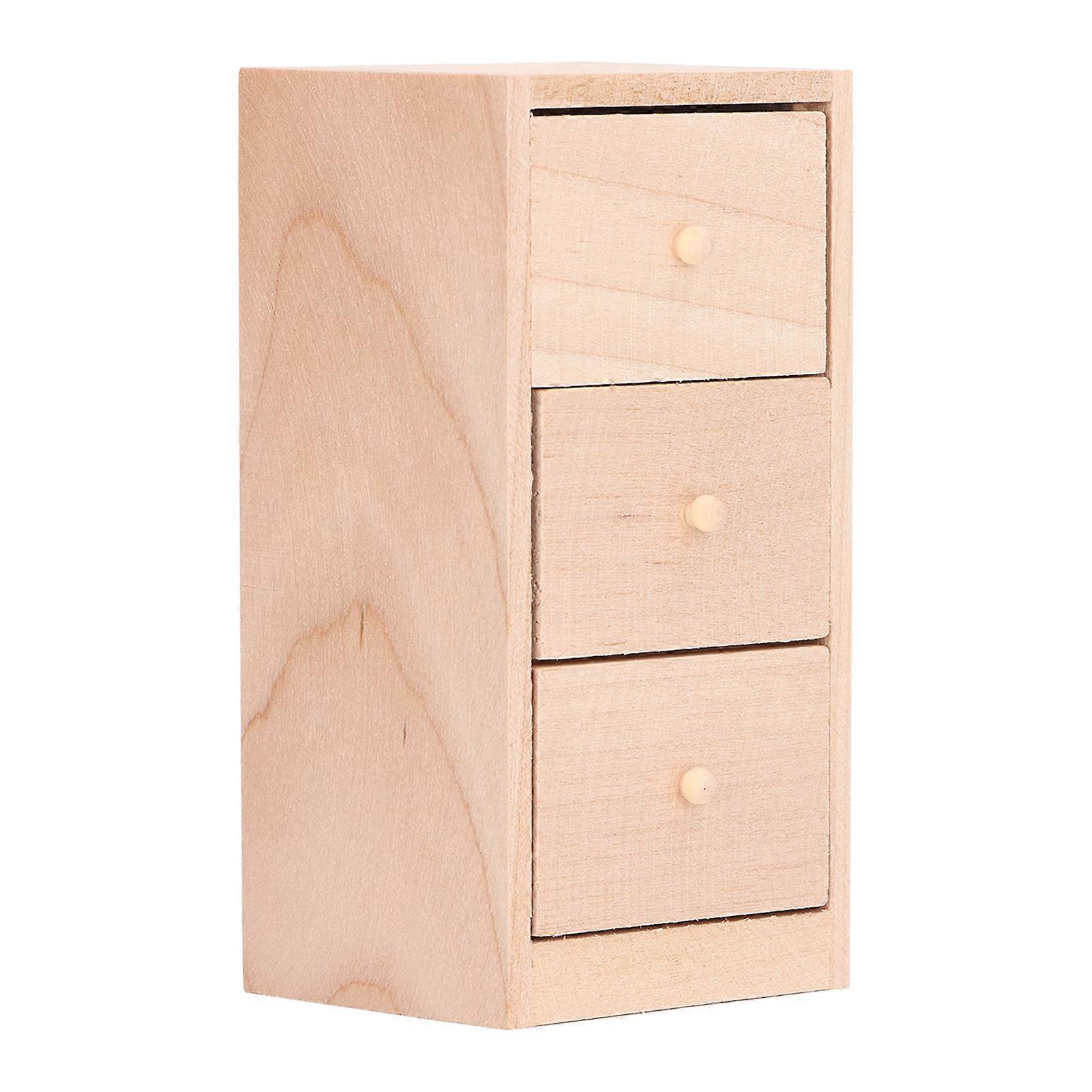 Mini Cabinet Model With 3 Layer Drawer Doll House Storage Furniture For 1:12 Scale Dollhouse