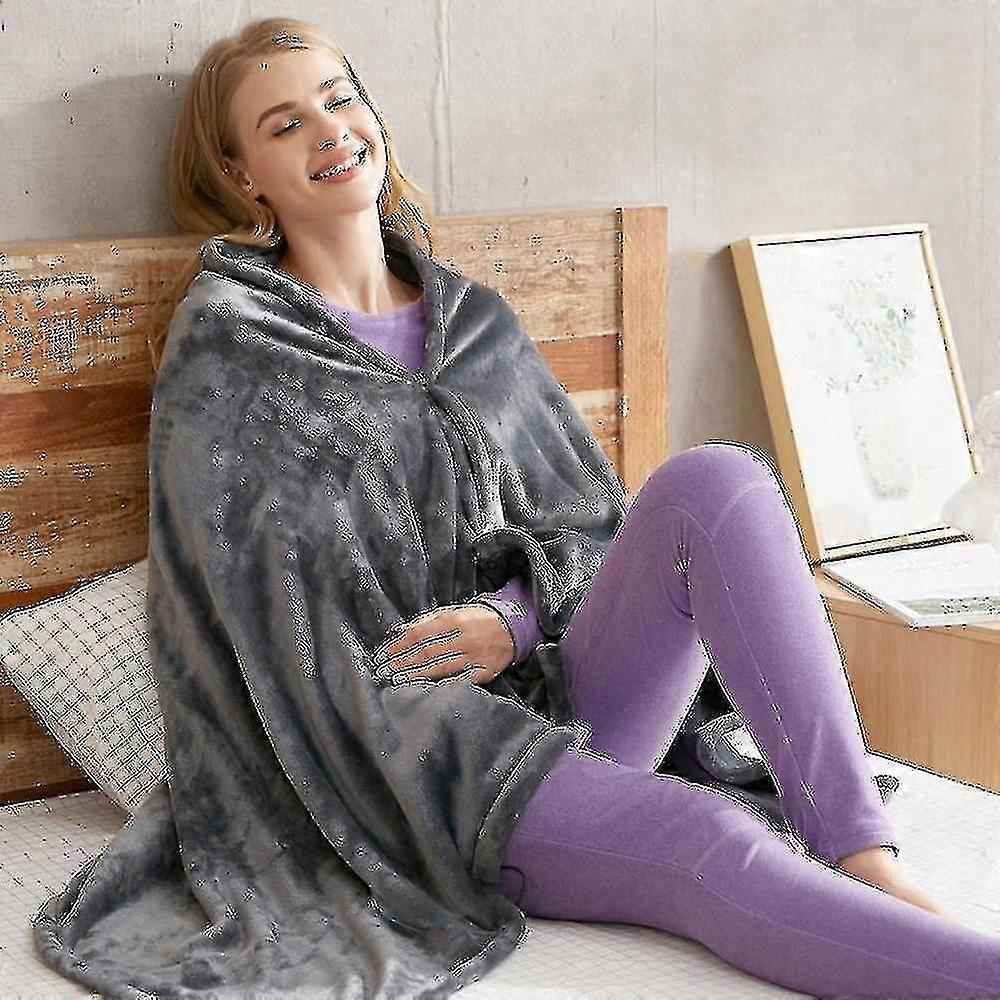 Usb Heated Warm Shawl Electric Heated Plush Throw Blanket,grey