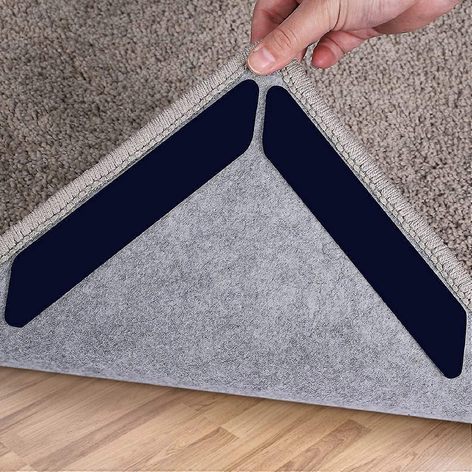 16 Pcs Rug Tape Double Sided Washable Non Slip Rug Stopper, Washable Rug Tape For Hardwood Floors, Tile Floors