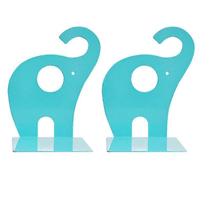 1 pair Metal Bookends for Kids Elephant Cartoon Pattern Non-Slip bookshelf DecorationBlue