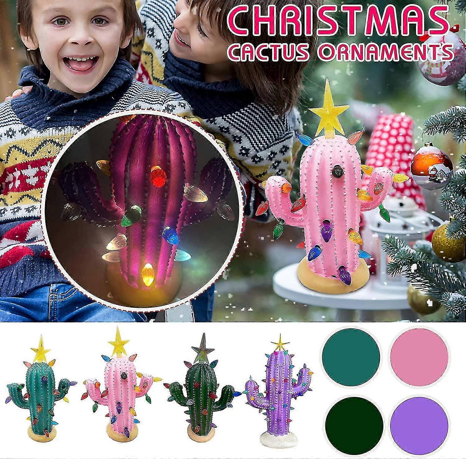 Christmas Resin Cactus,xmas Led Cactus Night Light Winter Xmas Party Supplies Decor For Home Desktop