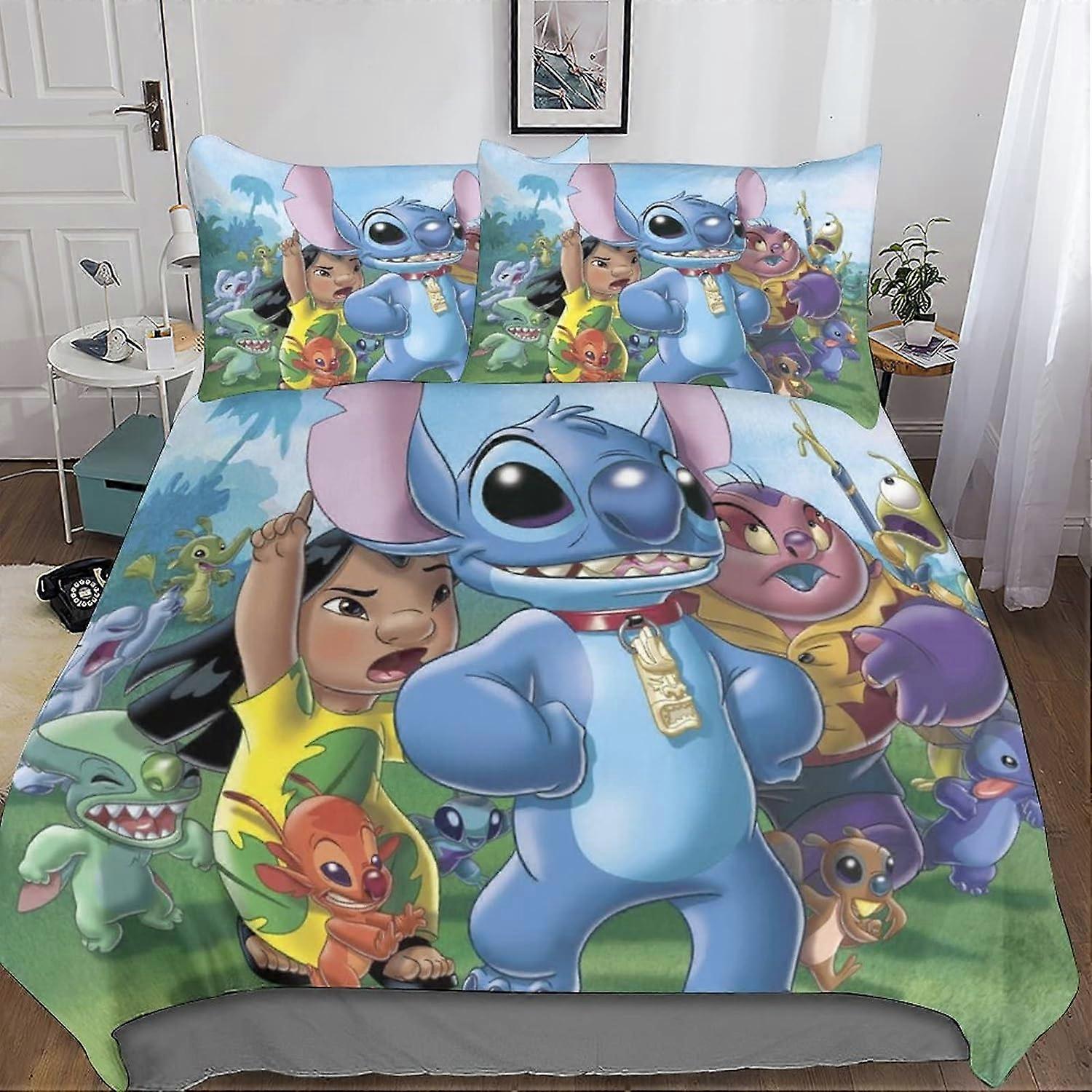 Stitch Dekbedovertrek Stukken Lilo & Stitch Print Microvezel met Kussensloop Rits Dekbedovertrekken Beddengoed Set met Single