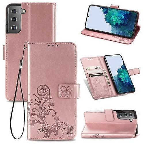 For Samsung Galaxy S22 Ultra 5G Four-leaf Clasp Embossed Leather Phone Case with Lanyard & Card Slot & Wallet & Bracket Function