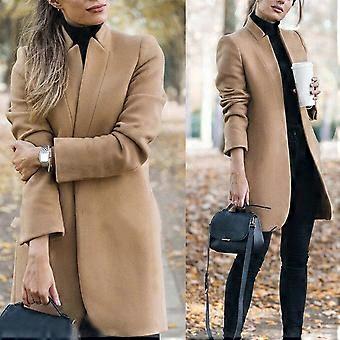 Women Loose Solid Stand Collar Lace Up Zipper Overcoat – Winter