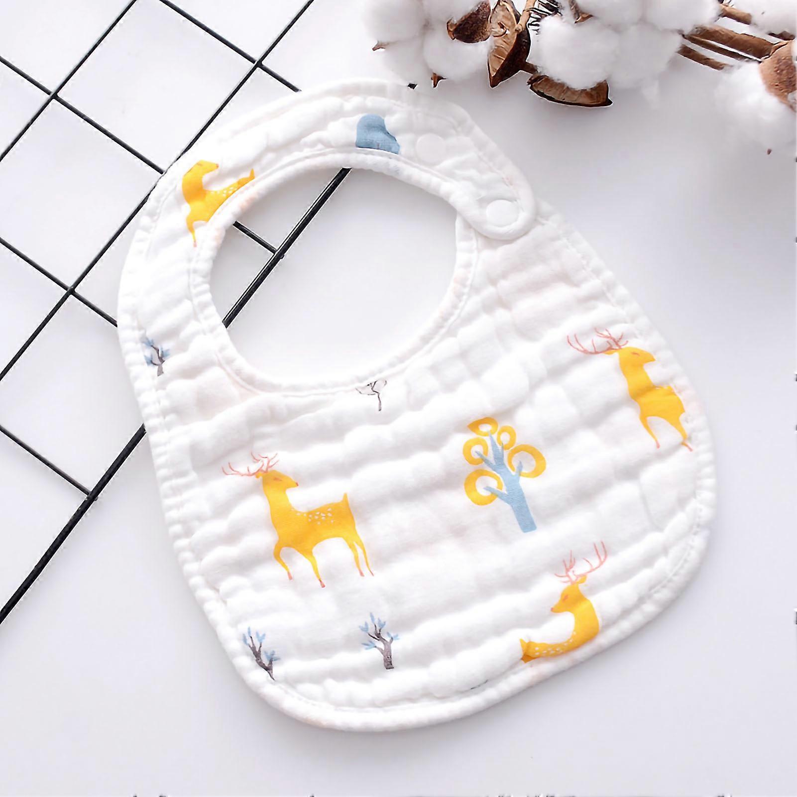 Baby Bib U Shaped Cotton Cute Cartoon Print Adjustable Snap Feeding Saliva Pad for Infants Toddlers Deer