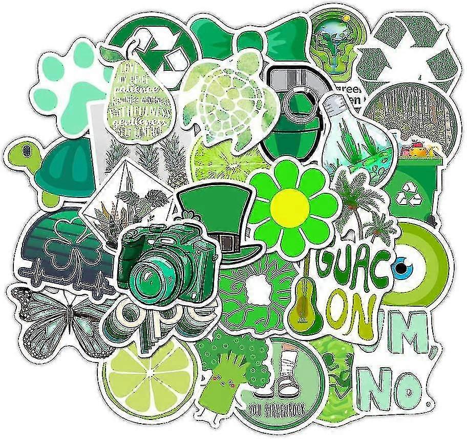 50Pcs Stickers Green Color Topic Colorful Waterproof Stickers For Laptop Water Bottle Green Graffiti Cute Aesthetic Vinyl Stickers