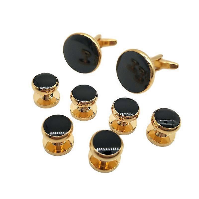 Mens Classic Cufflinks and Studs Set of 8 for Tuxedo Formal Kit Business or Wedding Shirts Gold