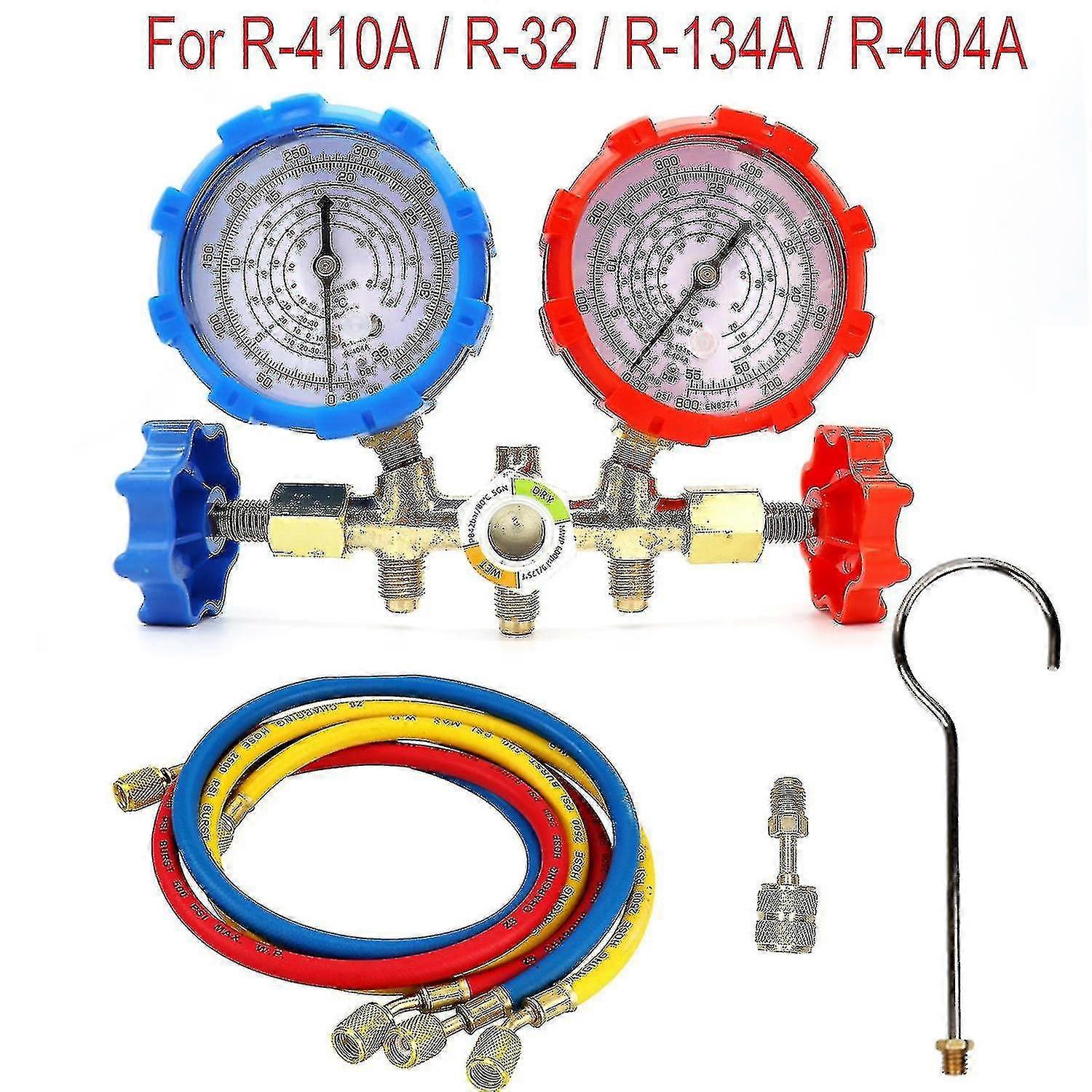 مقياس مشعب غاز التبريد R410a R32 R404a R134a مجموعة أدوات تكييف الهواء مع خرطوم وخطاف XXF
