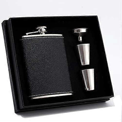 Hip Flasks for Men 8 Oz with Funnel and Cups 304 Food Grade Stainless Steel Pocket Liquor Flagon Artificial Leather Whiskey Flask Presented in Box
