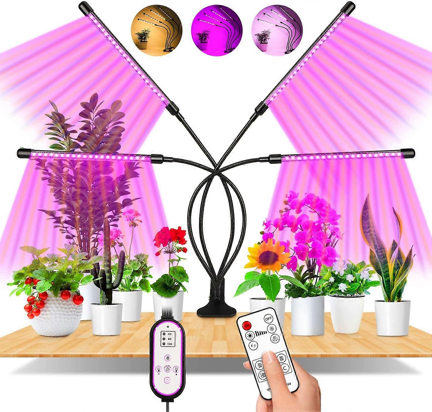 ضوء النبات ، 80 مصباح LED 360 Grow Light Gardencultural Light مع ، 4 رؤوس مصباح نباتي كامل طيف ينمو ضوء مع توقيت تلقائي - تشغيل / إيقاف 4H / 8H / 12H