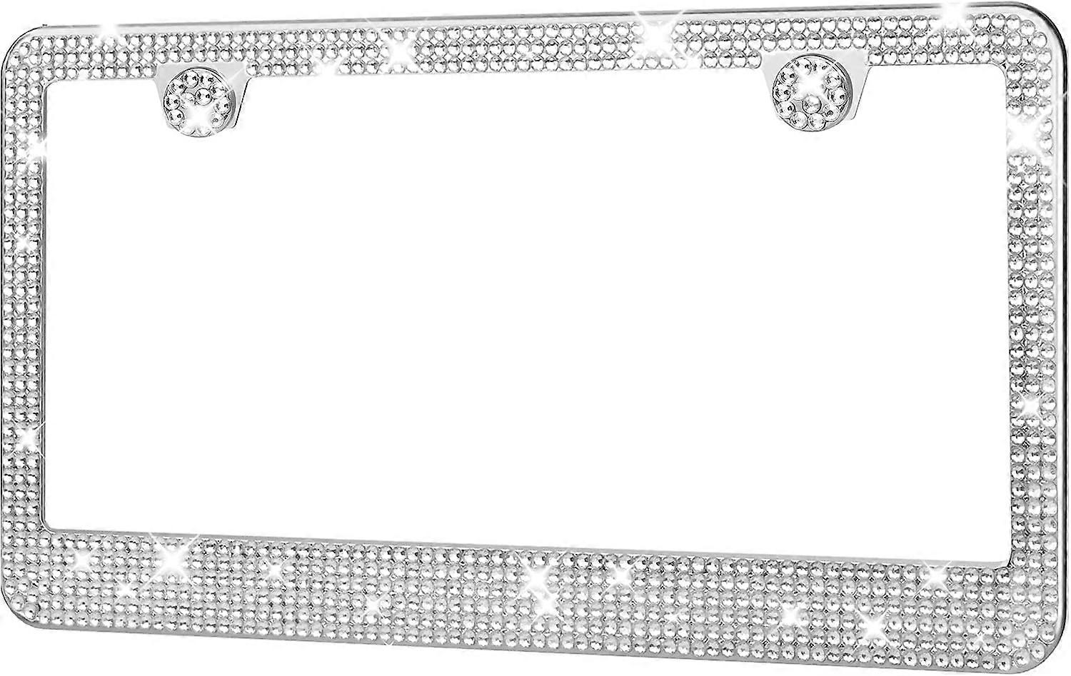 License Plate Frame - Lastingly Bling and Sparkly License Plate Frame for Women, Stainless Steel & Obstruction-Free Frame with Multifaceted Rhinestone