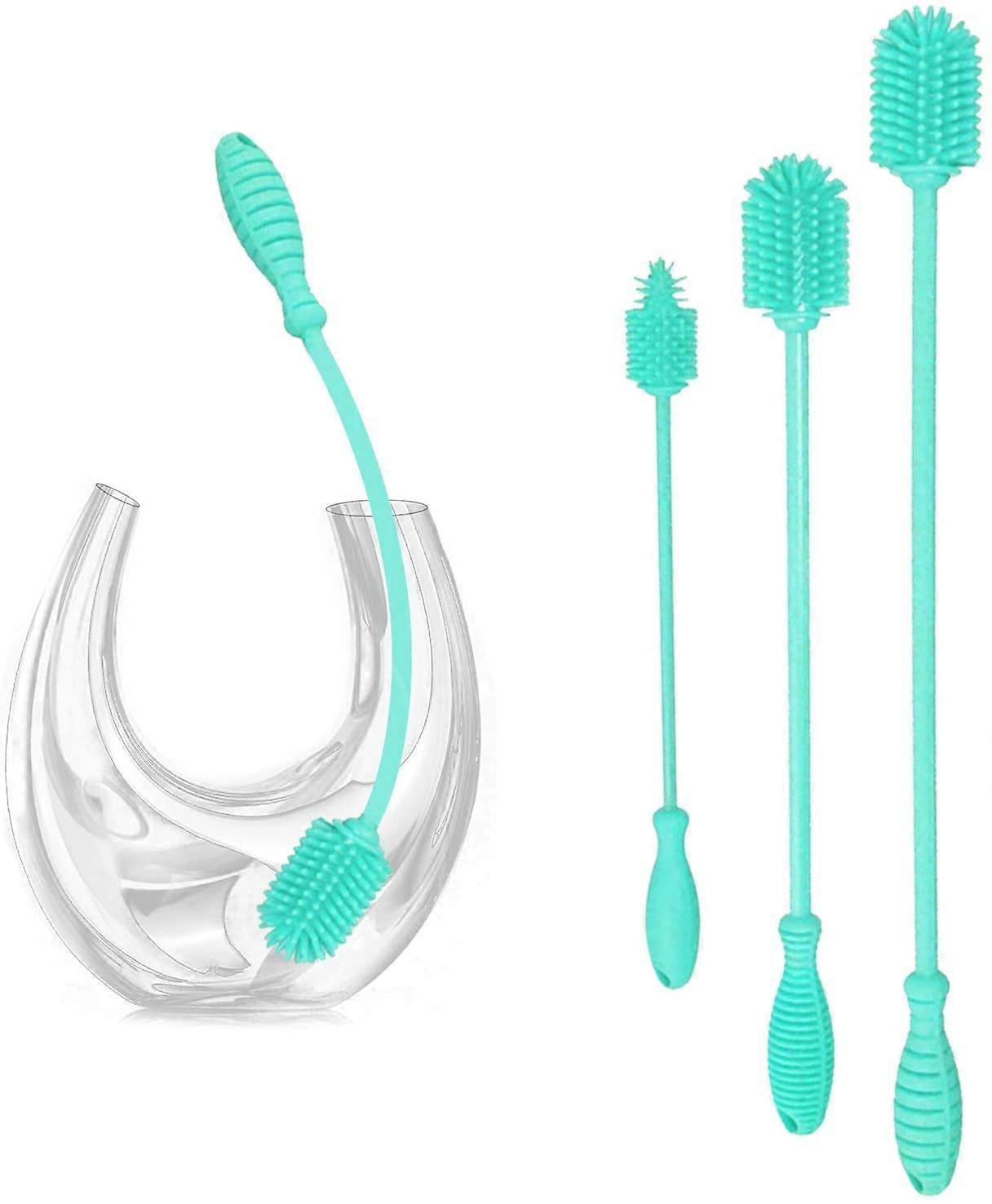 Silicone Bottle Brush Cleaner Set of 3Long Handle Bottle Cleaning Brushes for Narrow Neck Containers, Water Bottles, Thermos, Hydro Flasks, Coffee M