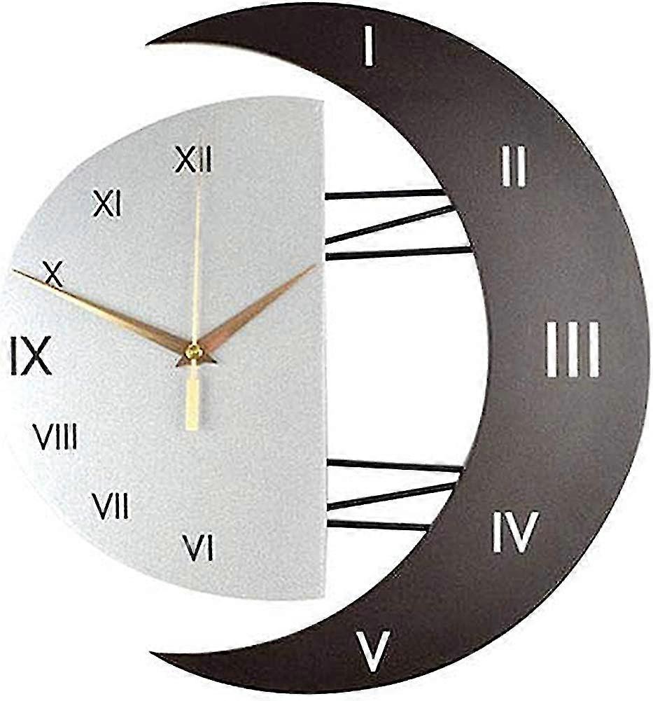 Wall Clock Large Silent Modern Design Moon Shape Roman Numerals Quartz Wall Clock Gift