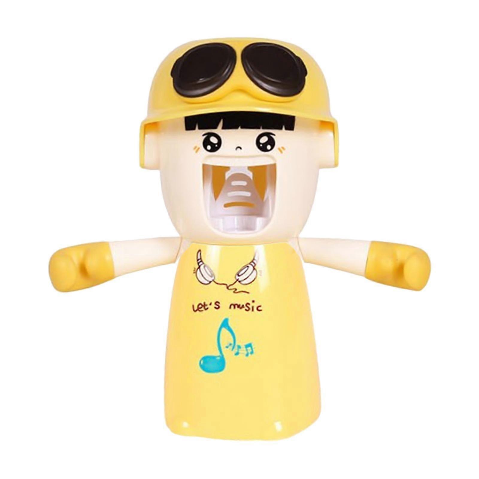 Bathroom Kid Toothbrush Holders Automatic Toothpaste Dispensers Yellow