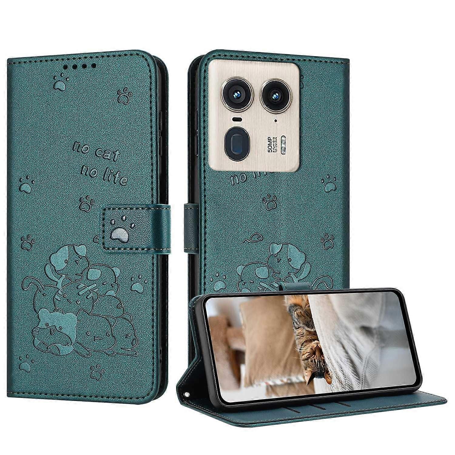 Embossed Kitten PU Case For Motorola Edge 50 Ultra