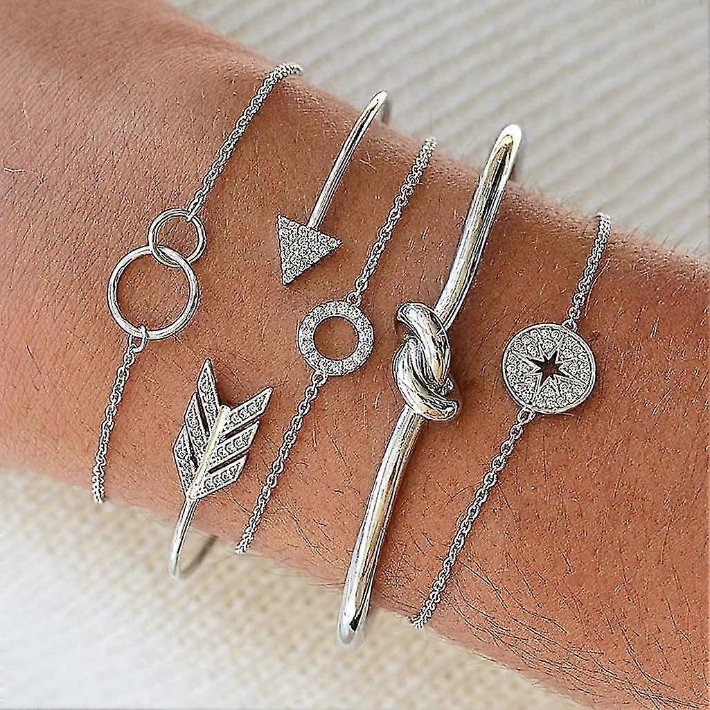 Crystal Bracelets Set Silver Foil Bangle Arrow Circle Bangle Star Hand Chain