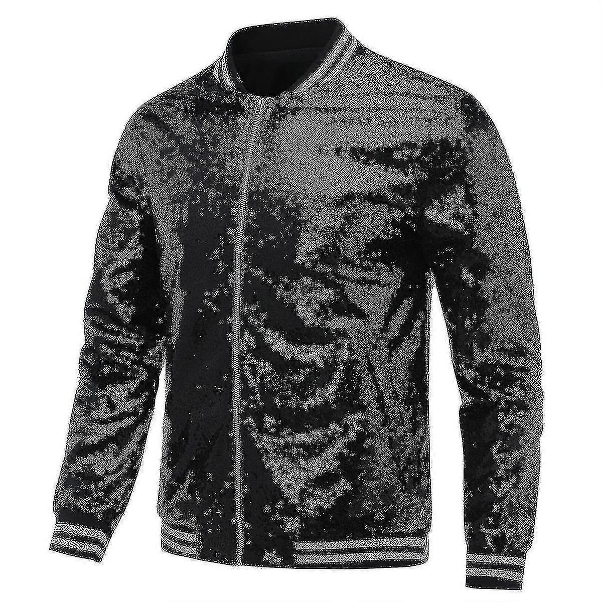 Mens Sequins Casual Jacket Party Bomber Zipper Coat