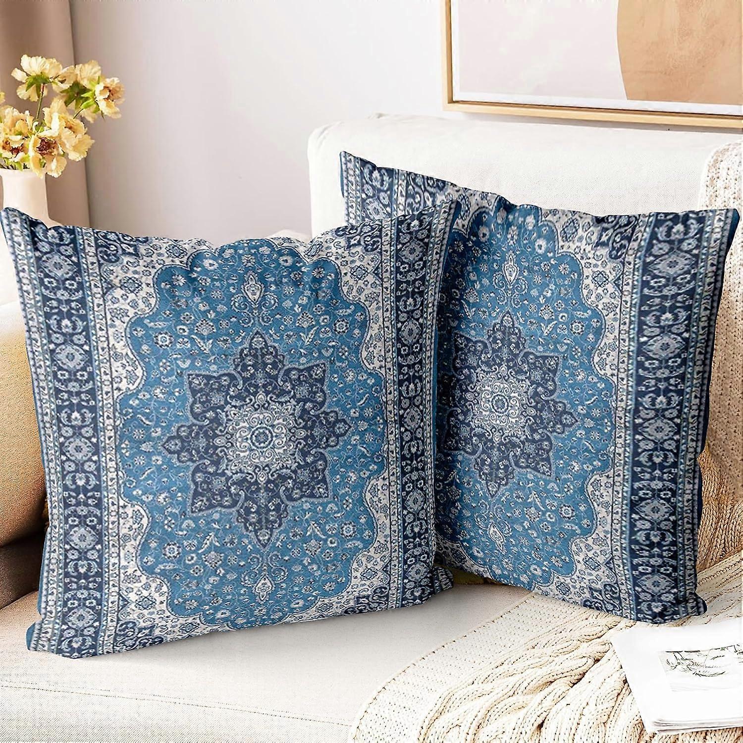 Boho pudebetræk 16x16 tommer sæt med 2,bløde pudebetræk bøhmen tæppemønster dekorativ sofa stue seng firkantet pudebetræk-