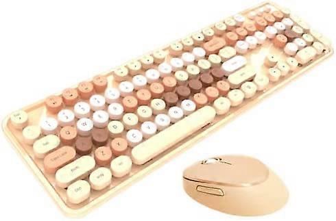 Wireless Keyboard and Mouse Combo Full-Sized 104-Key Cute Round Keycaps Keyboard