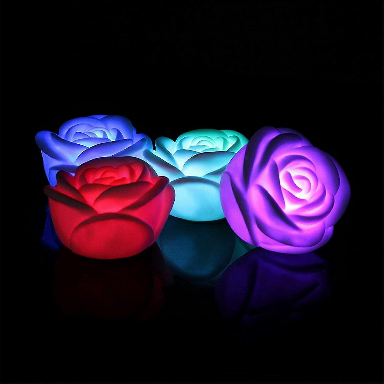 LED Rose Flower Floating Light, Colors Changing Pond Floating Lamp Flameless Floating Rose Tea Lights, Battery Powered Light up Flower for Wedding, Ho