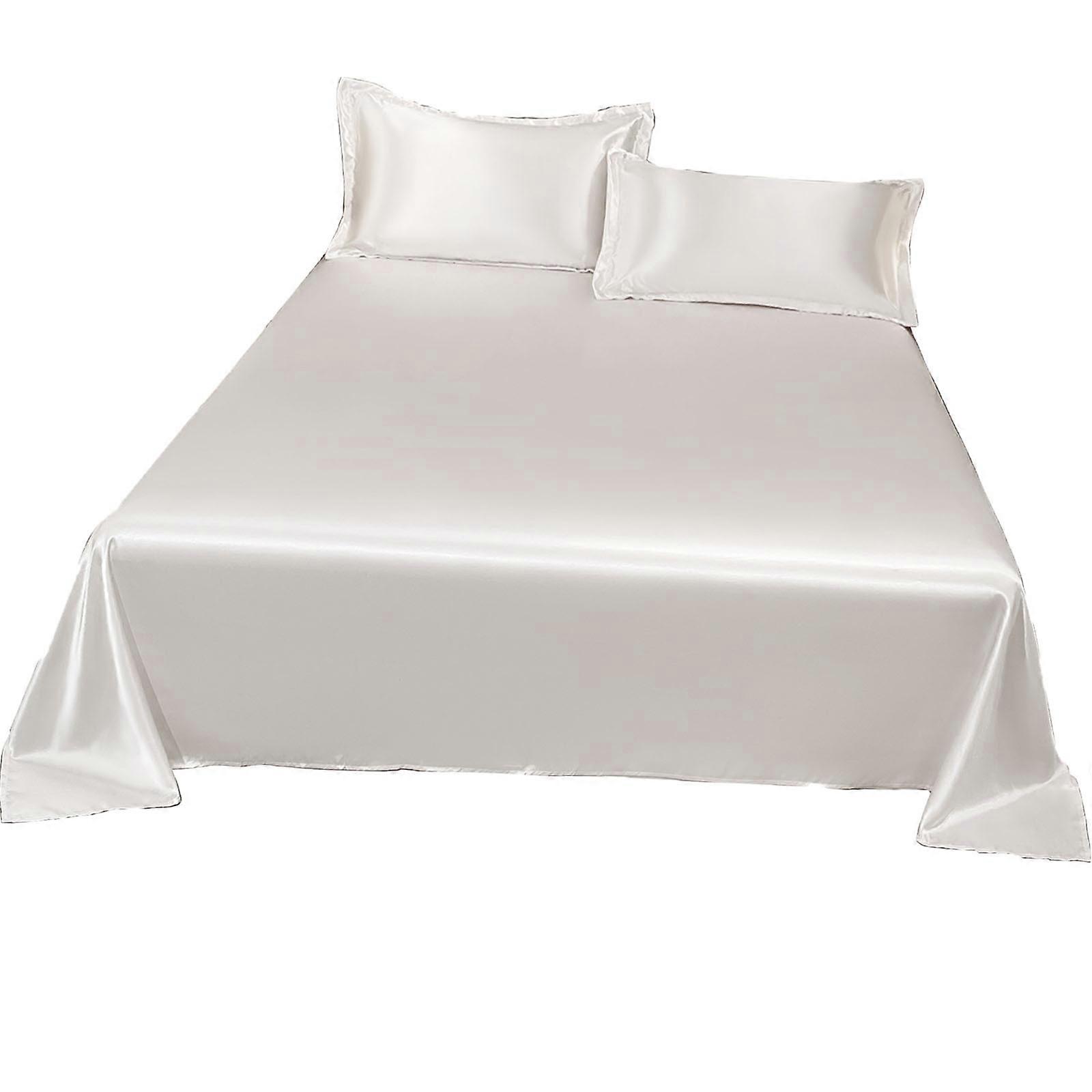 Ice Silk Bed Sheet Pillow Case 3-piece Set - Silky And Luxurious Soft Ice Silk Bed Sheet Suitable For All Seasons Cool Ice Silk Fabric Machine Washabl