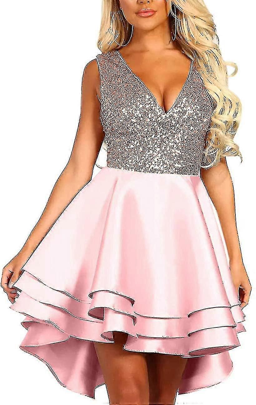 女子スパンコールグリッターVネックスケーターミニクラブカクテルパーティードレス