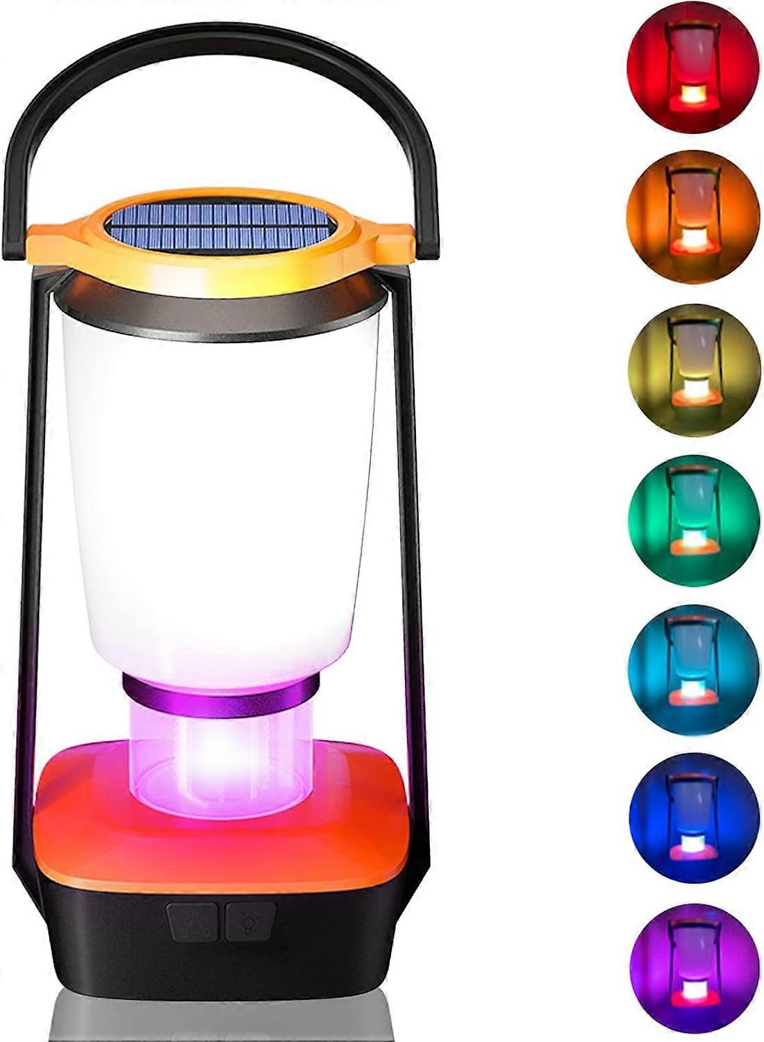 multifunctional LED Camping Lantern, 4400mAh Rechargeable Solar Camping Lamp with Adjustable Brightness 4 Modes, Multifunction RGB Portable Night Ligh