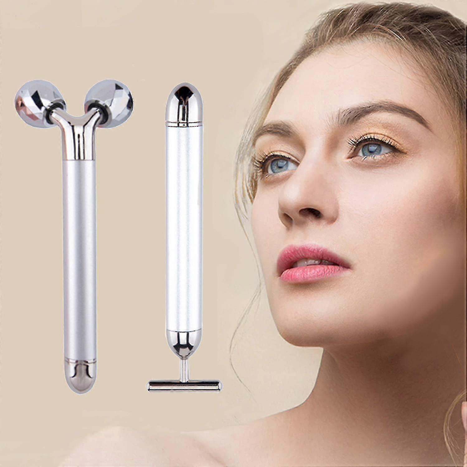 yyh 2 In 1 Face Massager 3d Roller And T Shape Massager Face Lift Anti WrinklesSilver