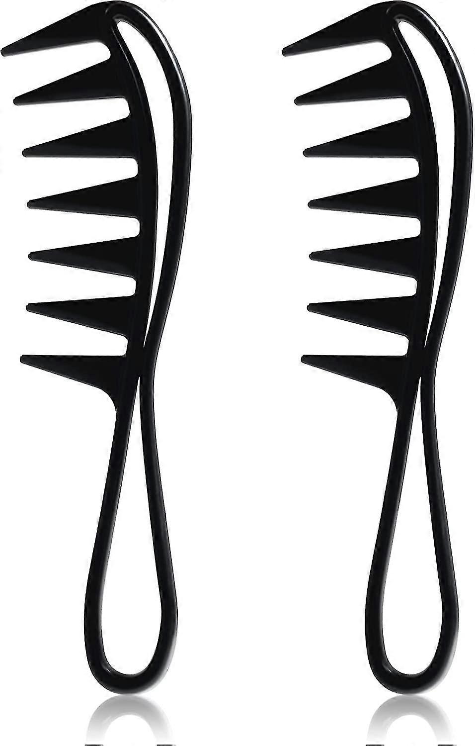 Wide Tooth Combs With Handle, Curl Comb Hairstyle Comb Wide Tooth Comb Anti-static Curly Hair Salon Barber Combblack2pcs