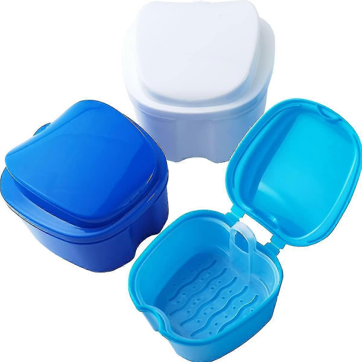 3pcs Denture Case, Denture Cup With Strainer, Denture Bath Box Case False Teeth Storage Box With Basket Net Container Holder For Travel
