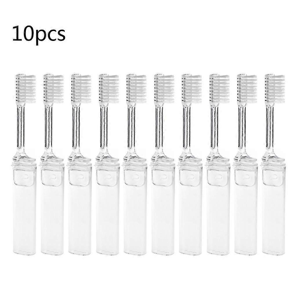 10Pcs Transparent Portable Disposable Plastic Folding Toothbrush Soft Bristles