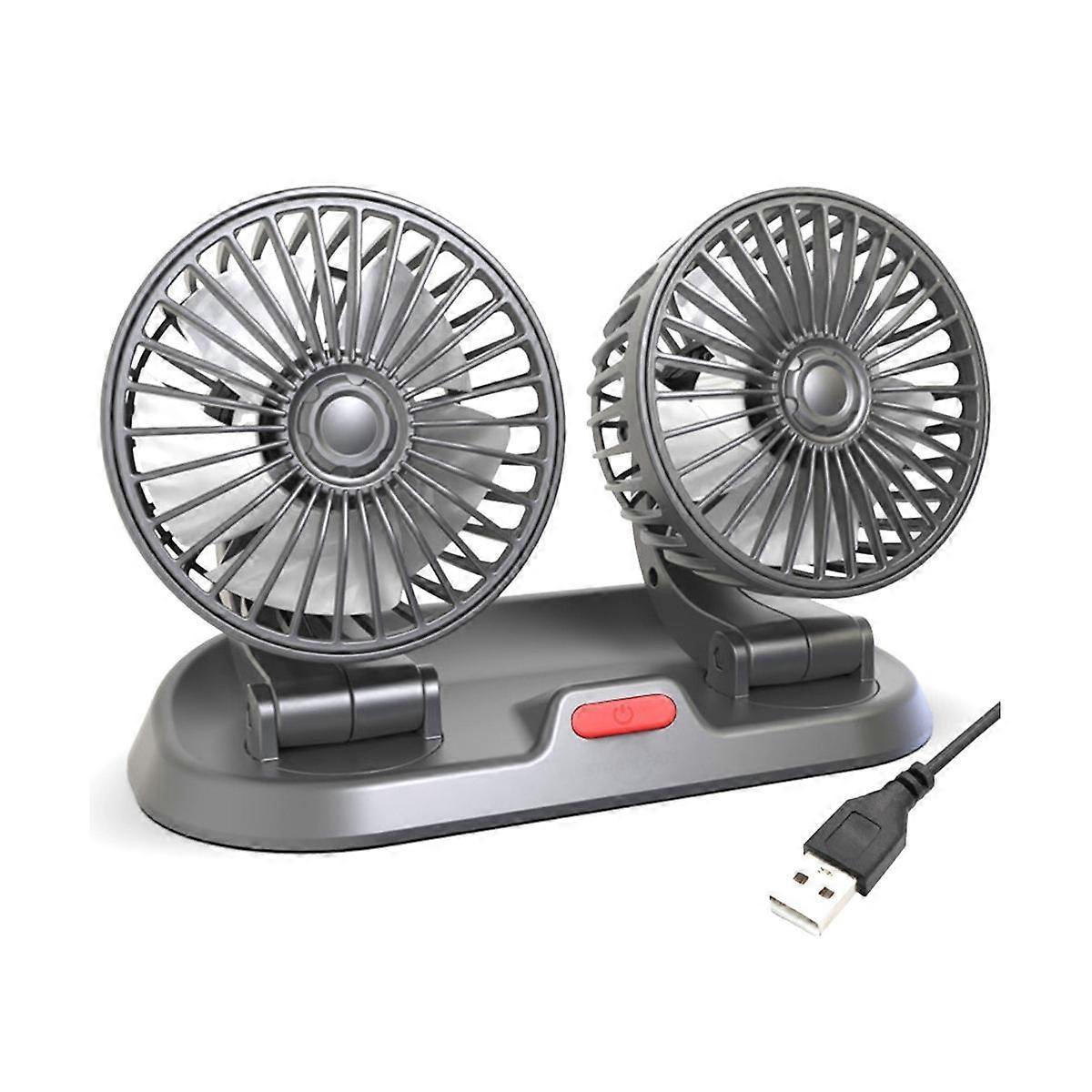USB Car Fan Double Head Fan Portable Auto Cooling Fan Cooling Big Wind Electric Fan Car Folding Fan