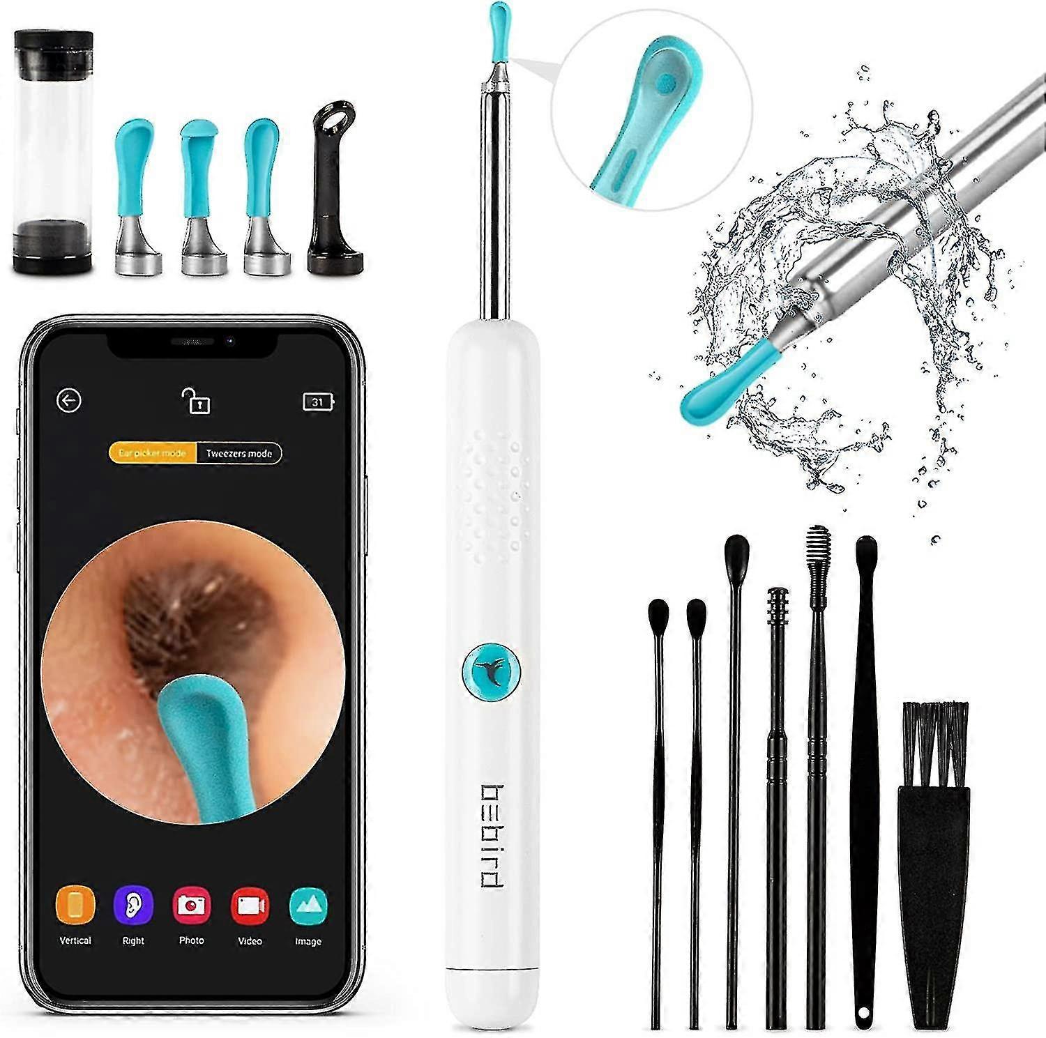 كاميرا أداة إزالة شمع الأذن - R1 ترقية مضادة للسقوط من سماعات الأذن منظف الأذن مع الكاميرا ، منظار الأذن اللاسلكي مع كاميرا الأذن المقاومة للماء 1080p HD ، شمع الأذن