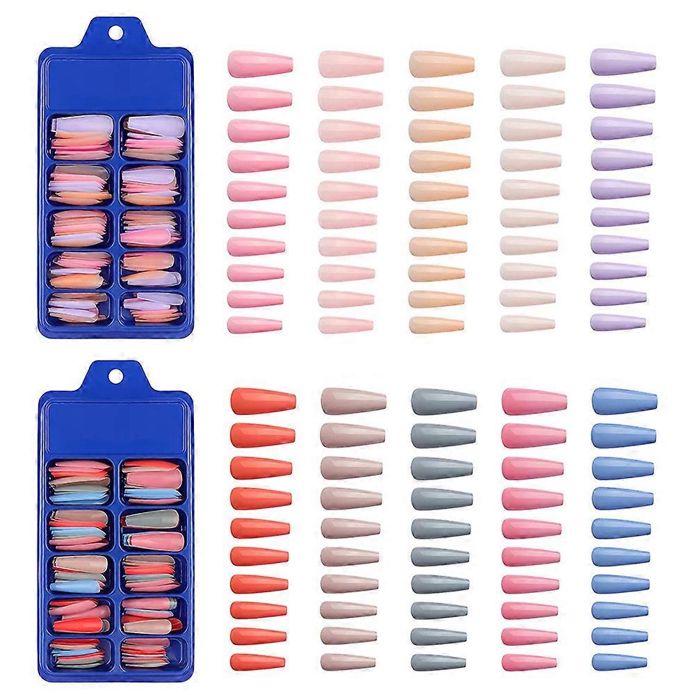 200 Pieces Acrylic Extra Long Press on Nails Coffin Artificial False Nails Solid Color F