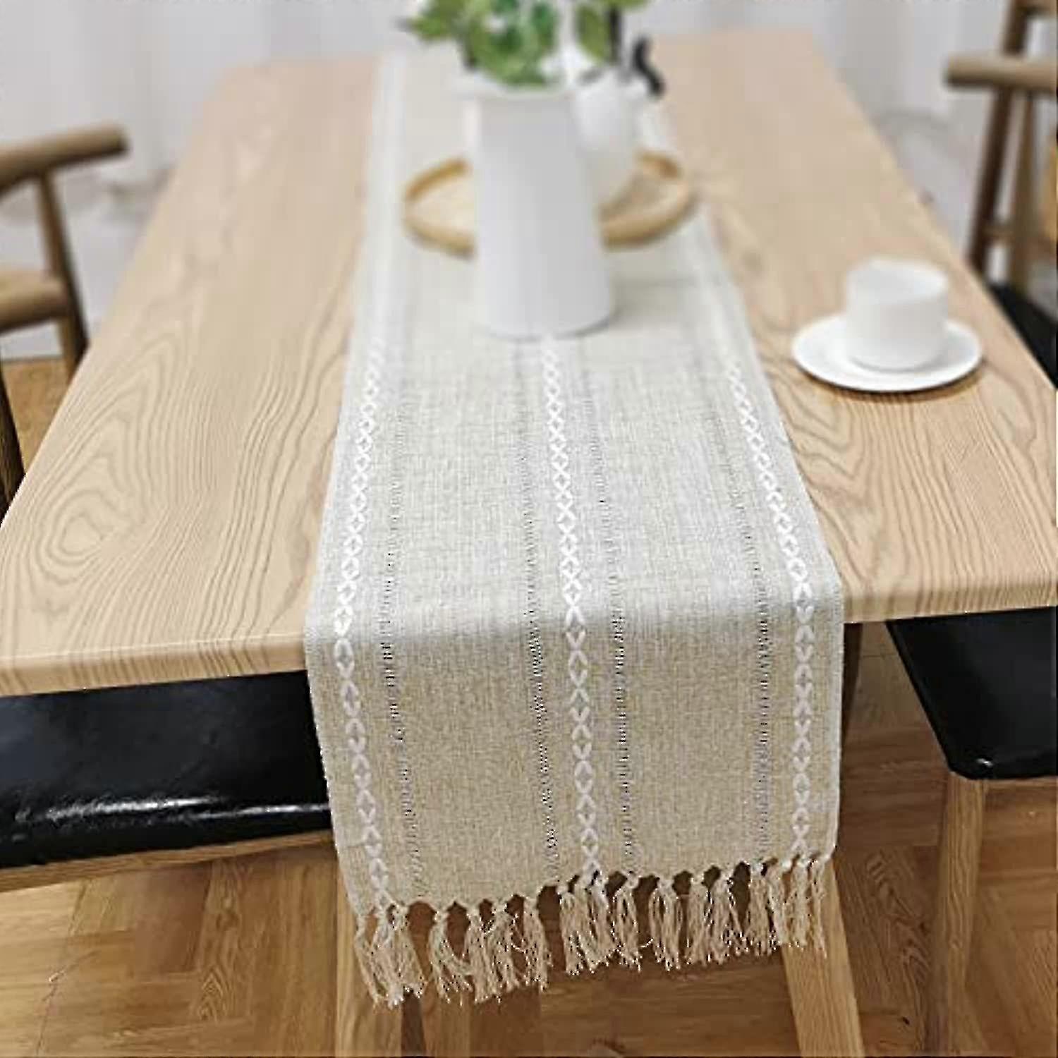 Rustic Linen Table Runner Farmhouse Style Table Runners Embroidered Table Runner With Hand