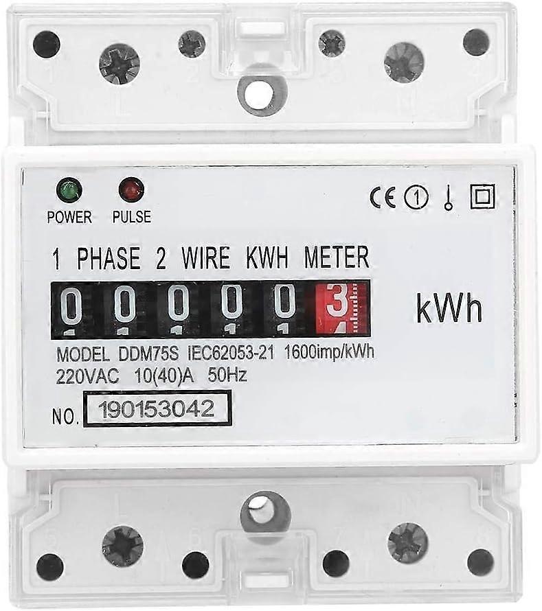 Electric Meter, Watt-Hour Kilowatt-Hour Meter, 4P LED Rail-Type Single-Phase Power Consumption Meter, 10-40A