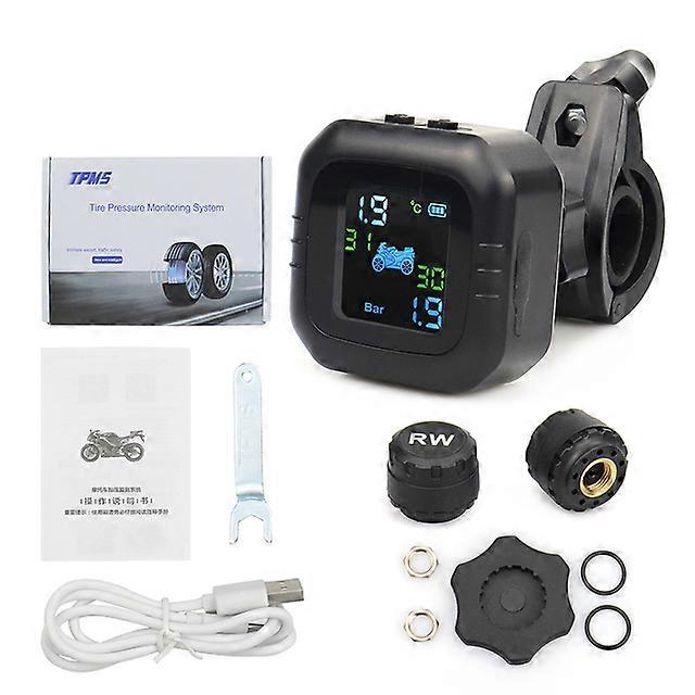 Motorcycle Tire Pressure Monitoring System with 2 External Sensors Motor TPMS Real-time Voice Alarm Tyre Security USB Charging
