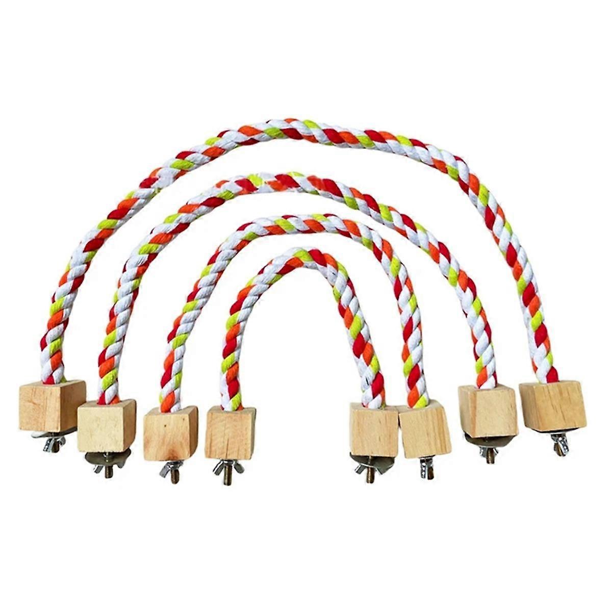 4PCS Parrot Color Cotton Rope Toys Elastic Parrot Climbing Toys Sturdy Bird Swing Harness Cage Pet Toy Swing Stand,A