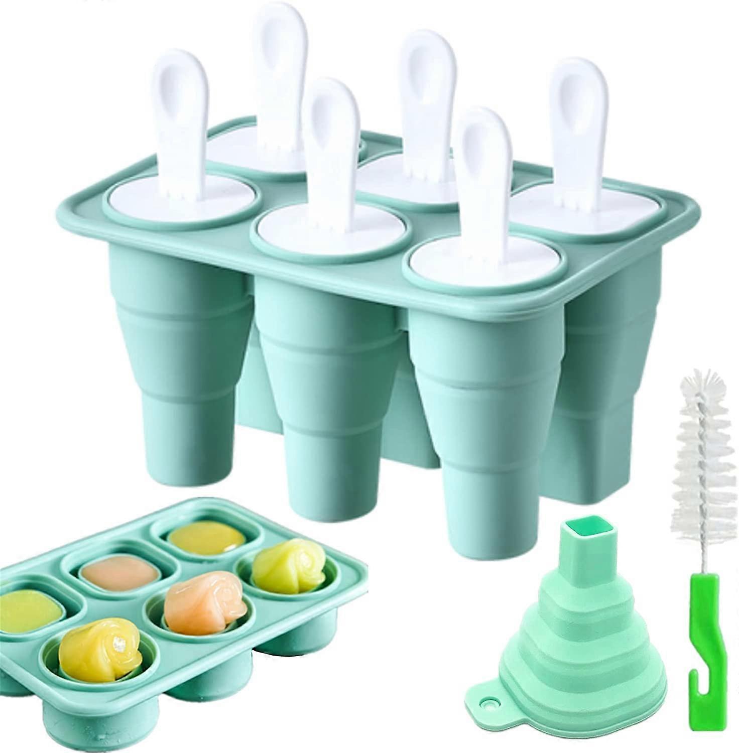 Popsicle Molds,Collapsible Popsicle Molds,6 Pieces Silicone Ice Pop Molds BPA Free Reusable Easy Release Ice Pop Make,Two Functions Ice Cube Trays (Gr
