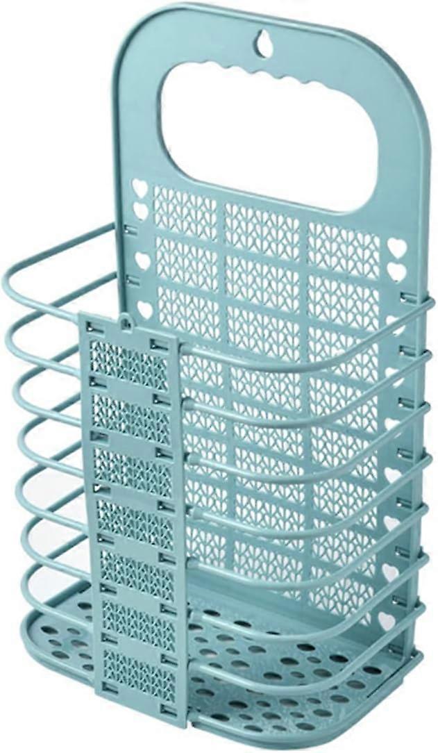 Foldable hanging laundry basket with handle storage plastic dirty clothes basket for organizing home and clothes (blue)