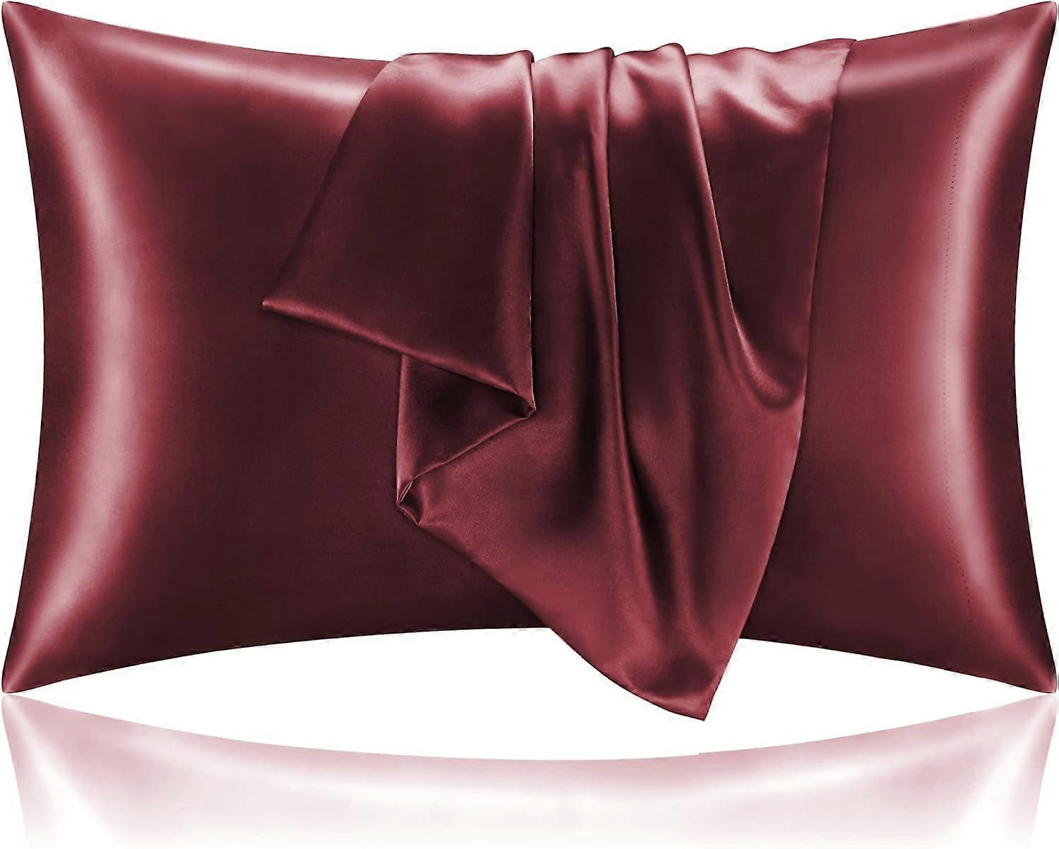Satin Silk Pillowcase for Hair and Skin, Burgundy Pillow Cases Standard Size Set of 2 Pack, Super Soft Pillow Case with Envelope Closure (20x30 Inches