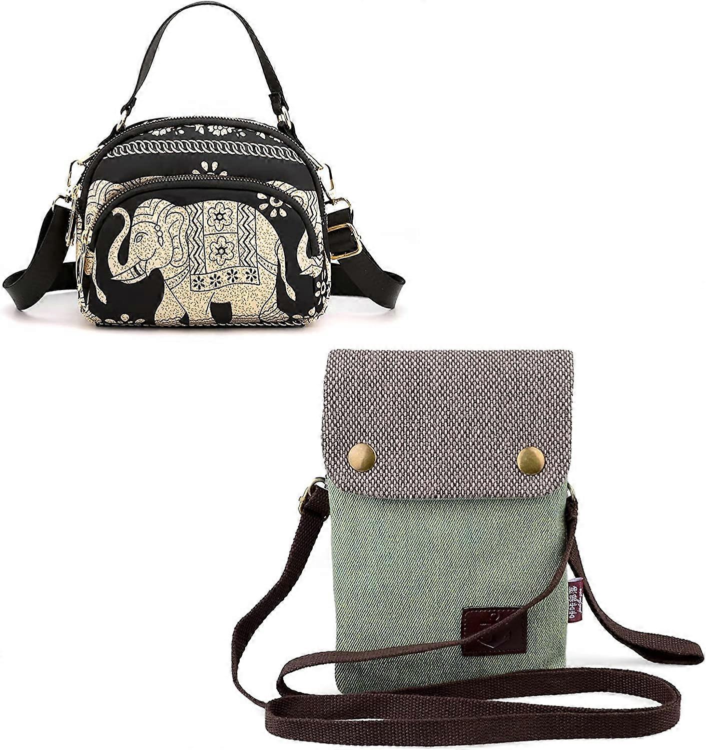 UBIUO Canvas Crossbody Cell Phone Purse with Shoulder Strap Wrist Strap and Nylon Shoulder Handbag with Shoulder Strap Top Handle (2 Pack)