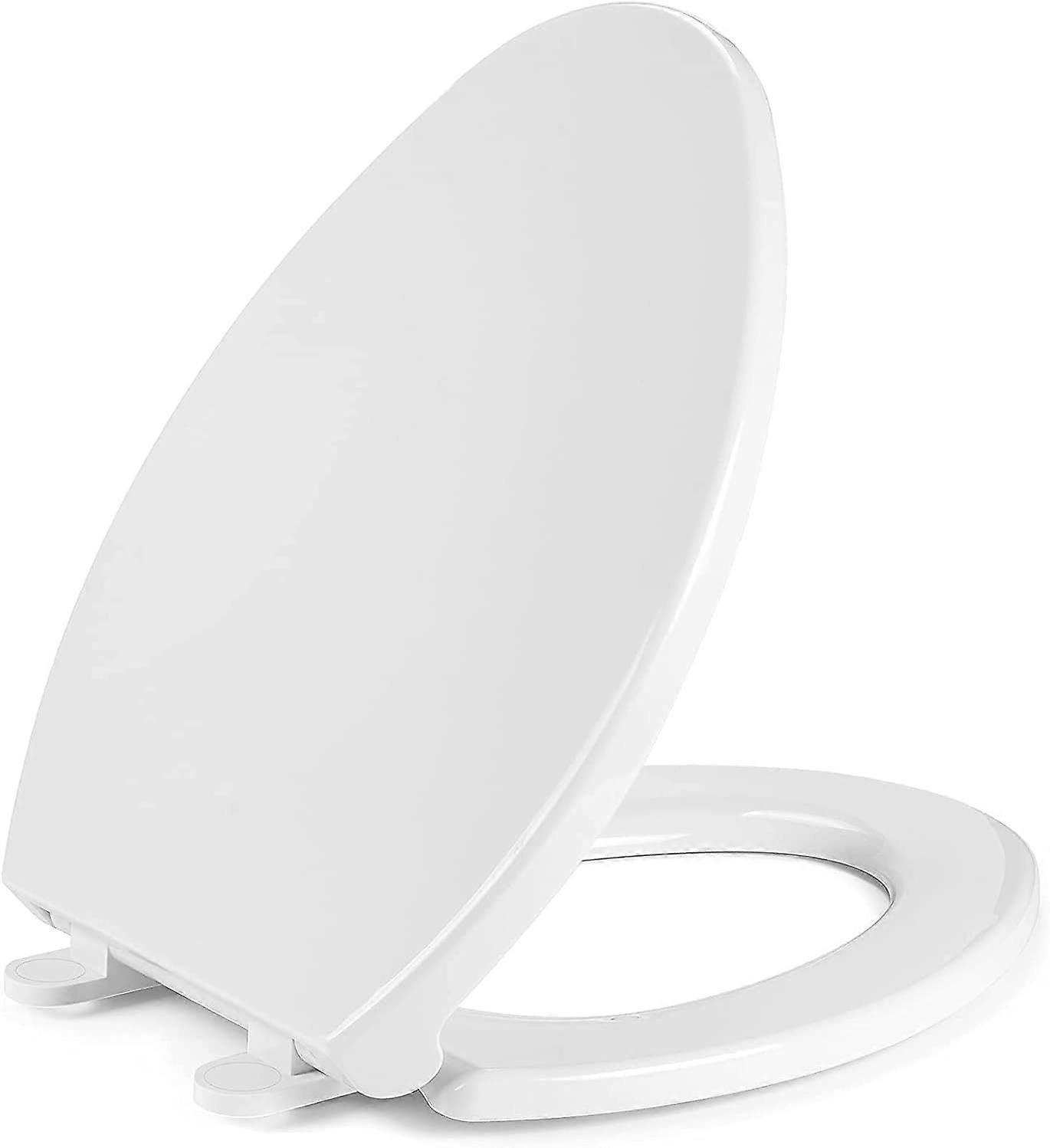 WC-Sitz, verlängerter WC-Sitz, weicher Verschluss, löst sich nichtRutschfester Sitz, kein Slam WC-Sitz, passend für Standard Kunststoff verlängerte Toilette, weiß