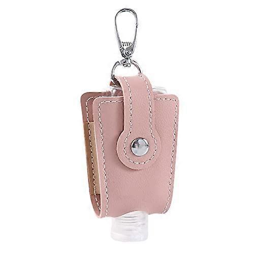 30ML Hand Sanitizer Holder Keychain,Portable Travel Empty Bottles with Leather Holder Clear Refillable Plastic Flip Cap Bottle Containers(pink)
